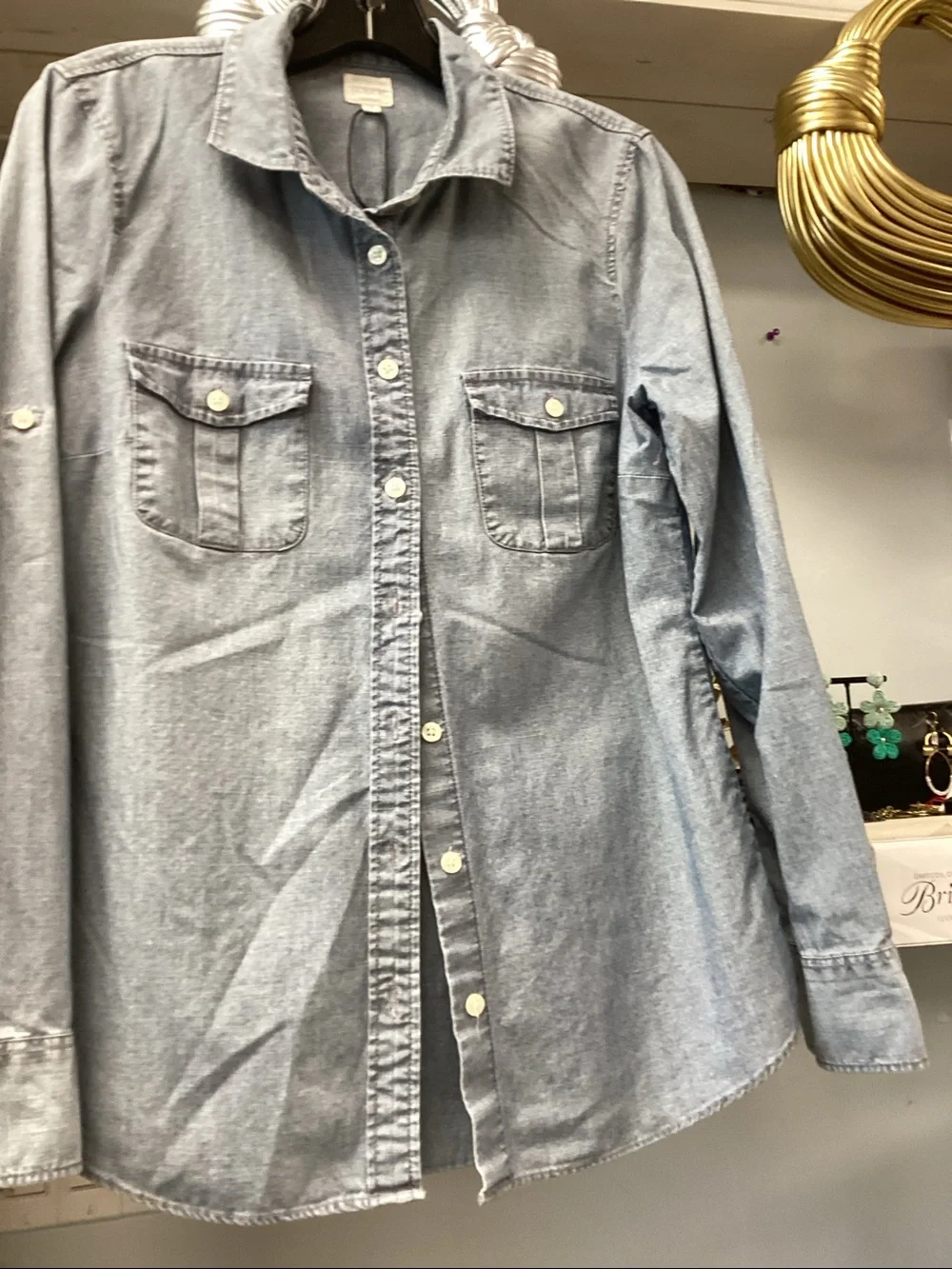 J. Crew Chambray Button-Front Shirt in Light Blue